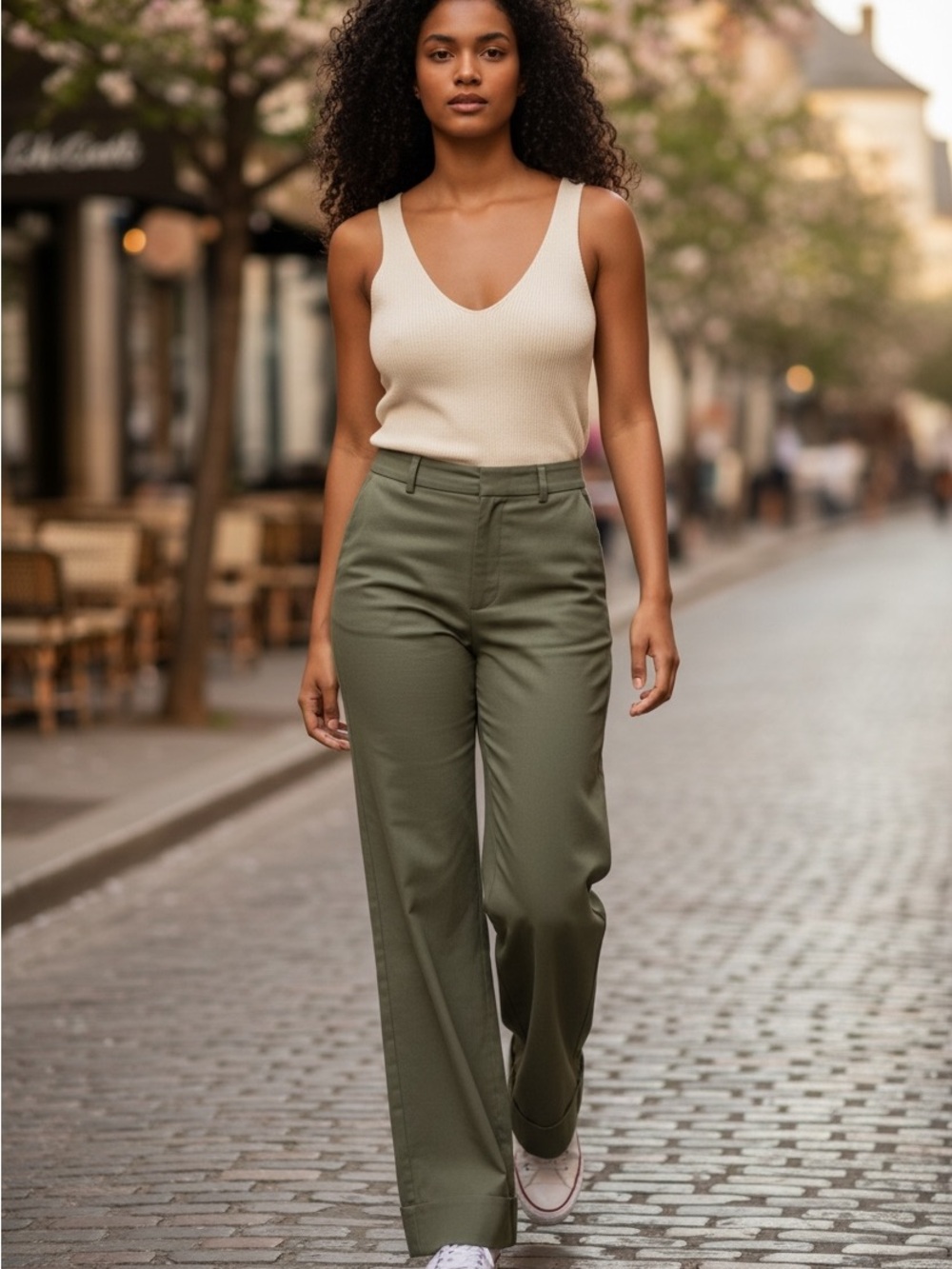 Wide Leg Olive Green Pants for Women - Brand: